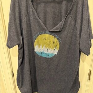 Hiatus Women’s Plus 3X, Navy Blue, Short Sleeve Tee, V-neck, “Adventure Awaits”